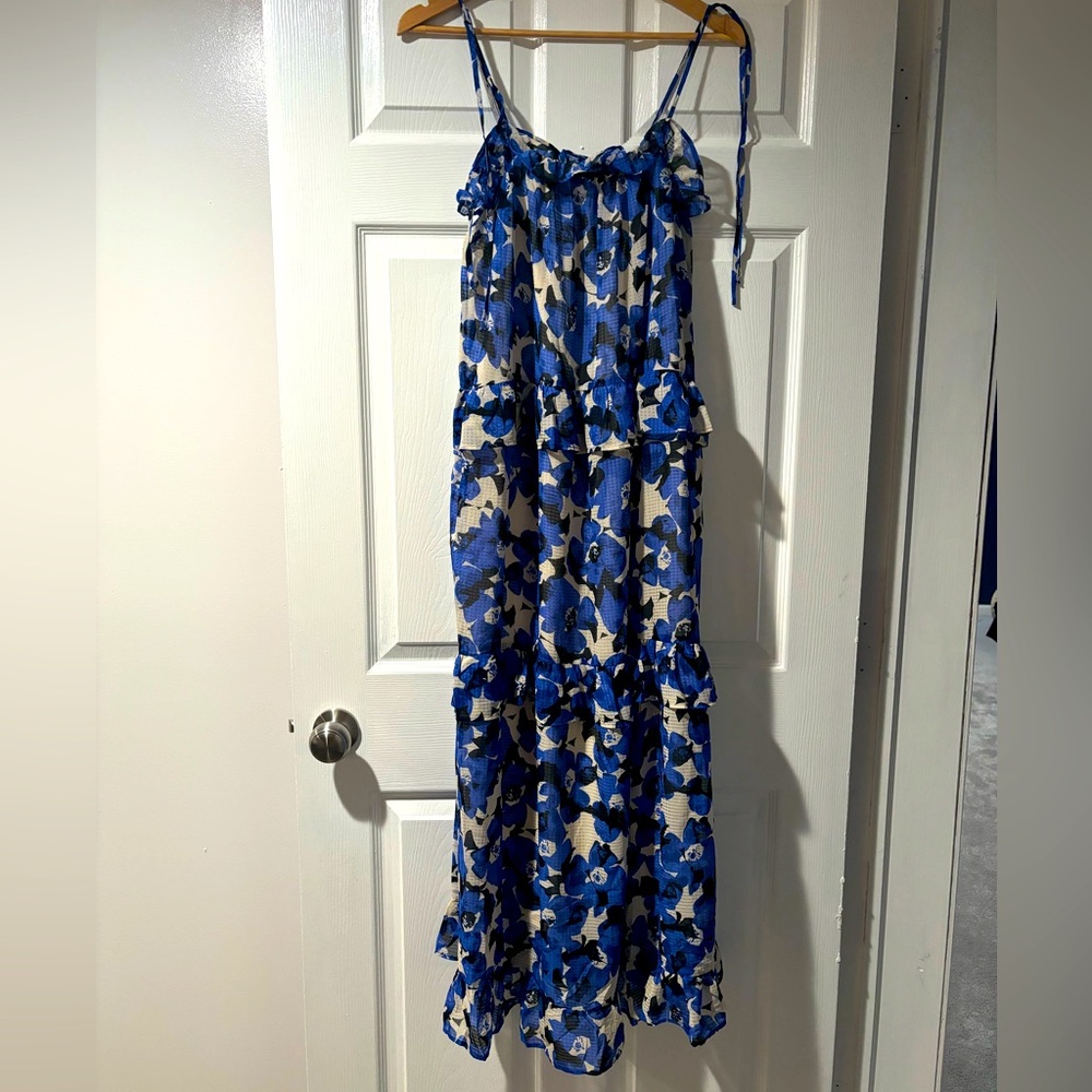 Who what where pattern long dress- blue and black